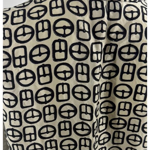 Talbots Womens Silk Sleeveless Top Sz 12 Black Beige Knotted Neck Printed Blouse - Picture 5 of 6